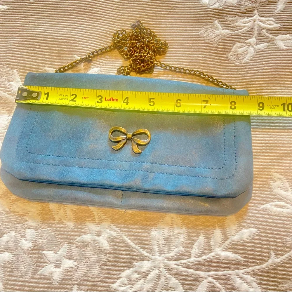Elegant Dark Blue Green Clutch Purse with Gold Bow
